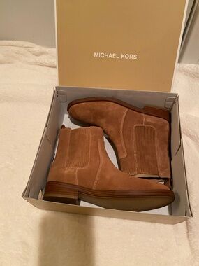 Michael Kors Tan Suede Chelsea Flat Ankle Boots